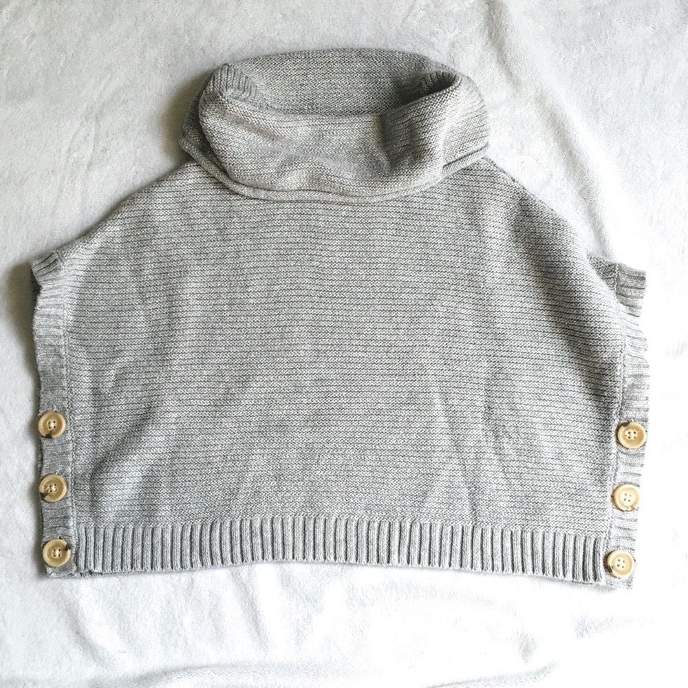Cowl Neck Grey Shimmer Knit Poncho